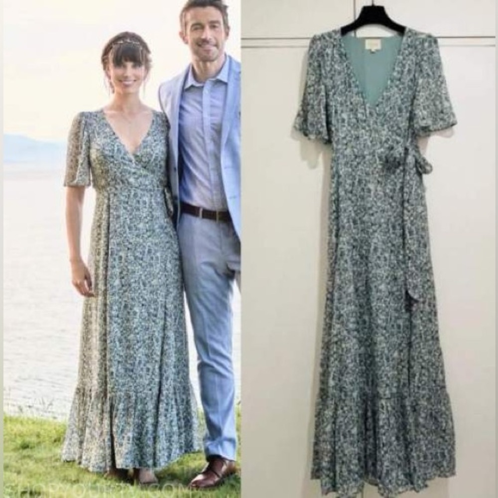 Sézane Silk Blend Floral Wrap Maxi Dress Blue Size M